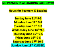 OFFICE & YARD HOURS for PAYMENTS & PICK-UP of SALE ITEMS for PRE-HAYING SALE