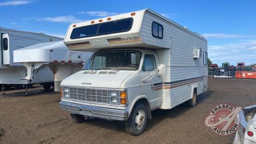 1981 Dodge Sportsman, F208, 88,391kms showing, VIN#HGD2281412, Owner: Robert G Deleau, Seller: Fraser Auction ___________________ ***TOD, keys - office trailer***