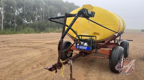 1000 Gal Poly Water tank on 4 Wheel Wagon, H97