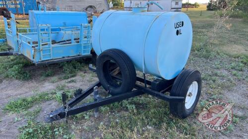 Approx 200 gal used oil tank on 2 wheel wagon