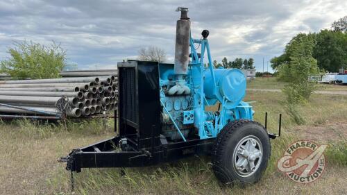 GM 3cyl Diesel Engine w/ 4in Harris Burg Pump on 2 Wheel Trailer w/ Pintle Hitch, NO TOD, (DID NOT HAVE RUNNING)