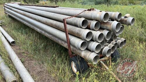 approx (30) 6in aluminum irrigation pipes on 4-wheel wagon