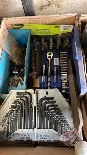 Allen keys, Williams 3/8" socket set, battery terminals