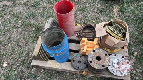 pallet with flanges & gaskets and wheel chocks