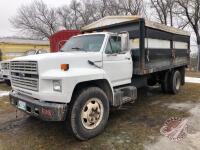 K108, 1990 Ford F600 S/A Grain Truck, 387,156 km showing, VIN: 1FDNK64PXLVA14999, Owner: James C Margetts, Seller: Fraser Auction___________________, ***Keys & TOD in Office Trailer***