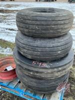 Lot of 4 implement rims 2 with tires and 2 front tractor tires