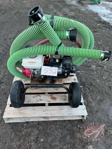 Honda pump on 2 wheeled cart with hose