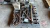 Pallet with heater, bolt cutters, chain, come along, saw, pick axe, misc