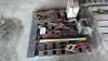 Pallet with heater, bolt cutters, chain, come along, saw, pick axe, misc - 2