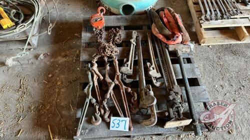 Pipe wrenches, lifting sling, chain binders, chain hoist