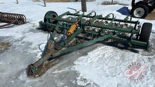 8’ chain harrows on tillage frame with rear single row of shanks