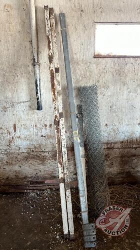 Assorted barn door track and small roll of chain fence