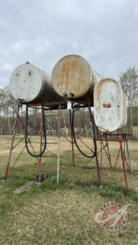 (2) 300-gal fuel tanks and a furnace oil tank on a triple stand