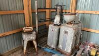 Graco oiler, used oil catcher, greaser, shelving and clothes ringer washer