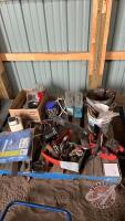 Pallet w/ tarp, chain saw(not running), chains, cab heater and misc items