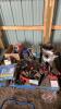 Pallet w/ tarp, chain saw(not running), chains, cab heater and misc items
