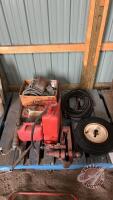 Barrel pump, misc electrical, 4.80-8 tire, fuel can, vice, hand pump extinguisher,