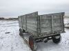 *old wooden grain box w/side chute on 4-wheel wagon - 3