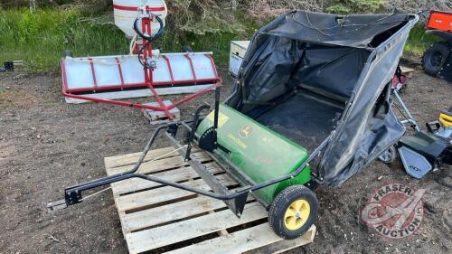 42" JD lawn sweeper w/ mounted rake, F130