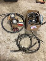*Box of Misc - lights, black heater cord, rad hoses, hyd hoses and misc