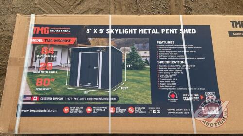 TMG-MS0809P, 8’ x 9’ Galvanized Metal Pent Shed w/Skylight, H38