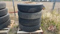 11R24.5 semi tire on steel rim, H44