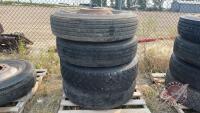 11R24.5 semi tire on steel rim, H44