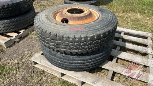 USED 11R22.5 Semi Tire on Steel Rim