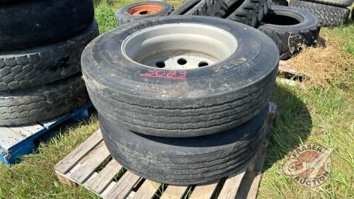 USED (2) 11R24.5 Semi Tire on Aluminum Rim