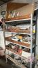 Shelves of gasket sets, 3 1/4" drive socket set, nails, assorted muffler clamping, water fixtures, assorted springs, nuts & bolts