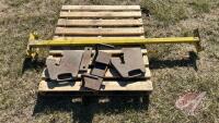 Pallet w/ (2) suitcase weights, weight holder, yellow piece of tube steel