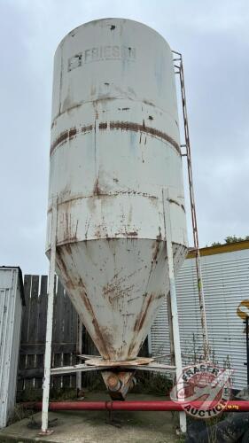 Approx 20’ H x 8’ D Friesen hopper bottom feed bin on legs w/ 4” pencil auger (No motor)