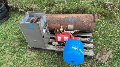 Pallet w/ propane tank, Red Lion shallow well pump, RV Furnace