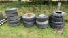 Approx 14 tires, Truck tires and ATV tires, Some on rims