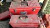 Pallet w/ Jerry cans, steamer trunk, empty toolboxes - 3