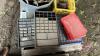 Pallet w/ asstd empty part bins, tractor fender lights, sickle changer/riveter - 2