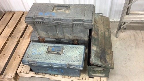 Assorted empty toolboxes