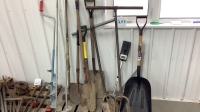 Assorted shovels and post hole auger