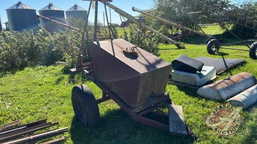 Tank on 2 wheeled wagon