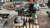 Pallet w/ Trojan 4&rdquo; x 6&rdquo; metal cutting band saw, Welding helmets, Shop stand