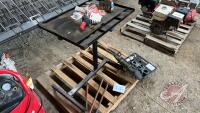 Pallet w/ Curtis hide-a-way ball system, Shop stand on wheels, gooseneck crow bars, 90 deg drill driver