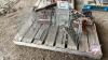 Pallet w/ (3) live traps, part roll of steel cable, pole climbing stirrups, beam scale, shank straightener with bottle jack - 5