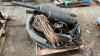 Pallet w/ pto shafts, tractor mufflers, extension cord, hyd hose, hyd cylinder, belting - 4