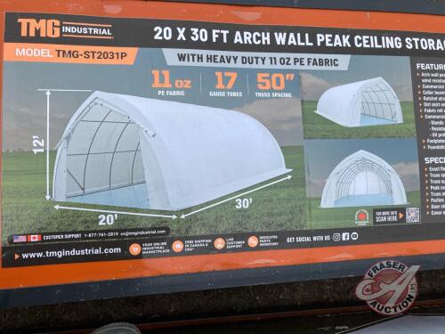 StanForge TMG-ST2031P 20' x 30' Arch Wall Peak Ceiling Storage Shelter with Heavy Duty 11 oz PE Cover, K124