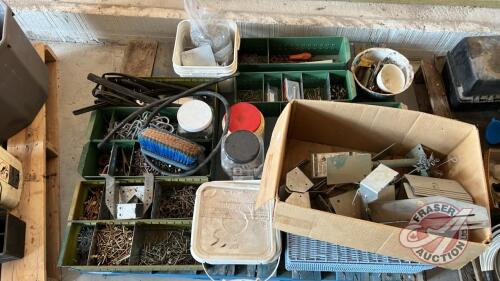 Pallet w/ screws and nails, deck parts, (1500) 1.5&rdquo; blue metal screws