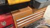 Pallet w/ (2) bench top tool boxes (empty), plastic tool box w/ barn door track parts, plastic toolbox w/ hose clamps, steel chainsaw blade, pressure washer wand nozzle, (2) imp jacks, (2) sets of booster cables, asst&rsquo;d farm chemicals (full jug of Grazon - 4