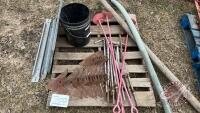 Pallet w/ bin anchors, bolt on sweeps, clamp on duals parts and misc