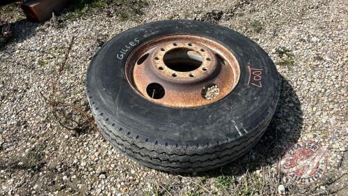 Used 11R24.5 truck tire on rim