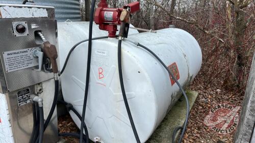 500 gal Westeel Rosco fuel tank w/ Fill Rite FR700V 115V pump and nozzle, (B)
