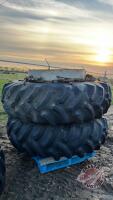 Set of (2) 20.8-38 tires on Deutz dual rims with clamps, F220